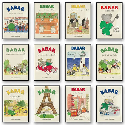 Green french elephant statue of liberty poster for kids room decor