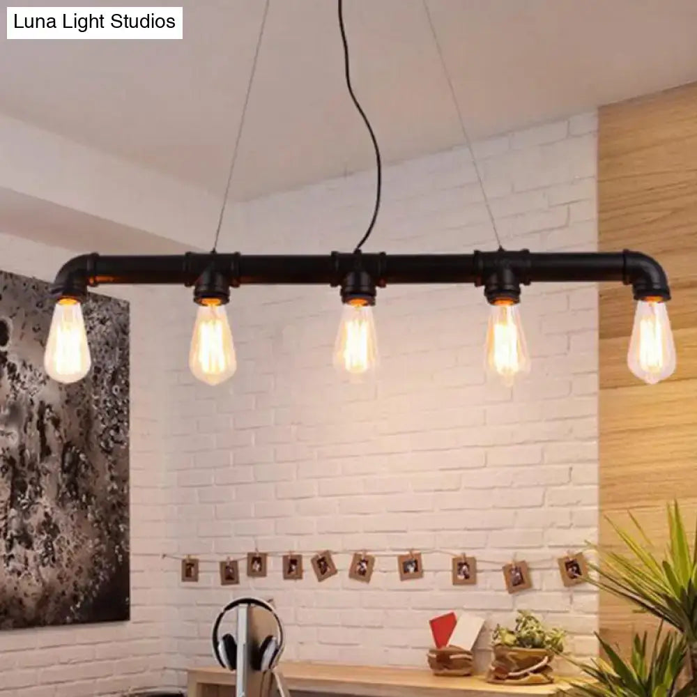 Industrial elongated pipe island light dining room 5 head fixture