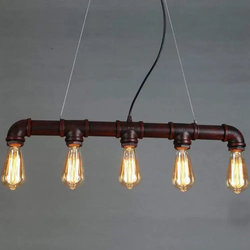Industrial elongated pipe island light dining room 5 head fixture