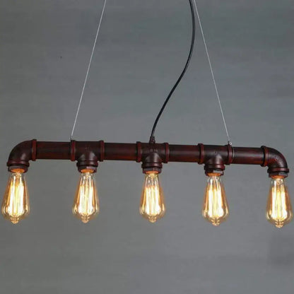 Industrial elongated pipe island light dining room 5 head fixture