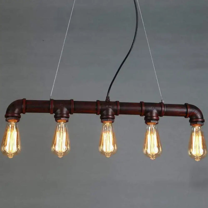 Industrial elongated pipe island light dining room 5 head fixture