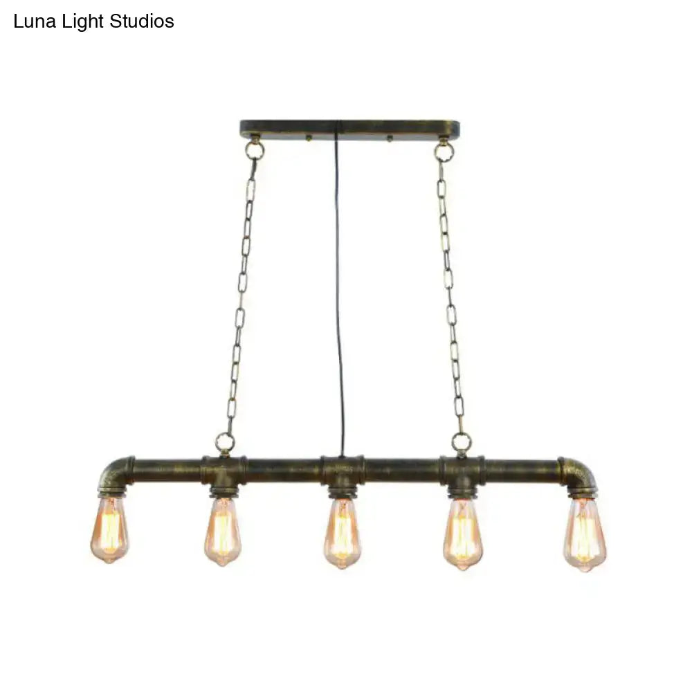 Industrial elongated pipe island light dining room 5 head fixture