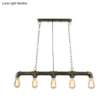 Industrial elongated pipe island light dining room 5 head fixture