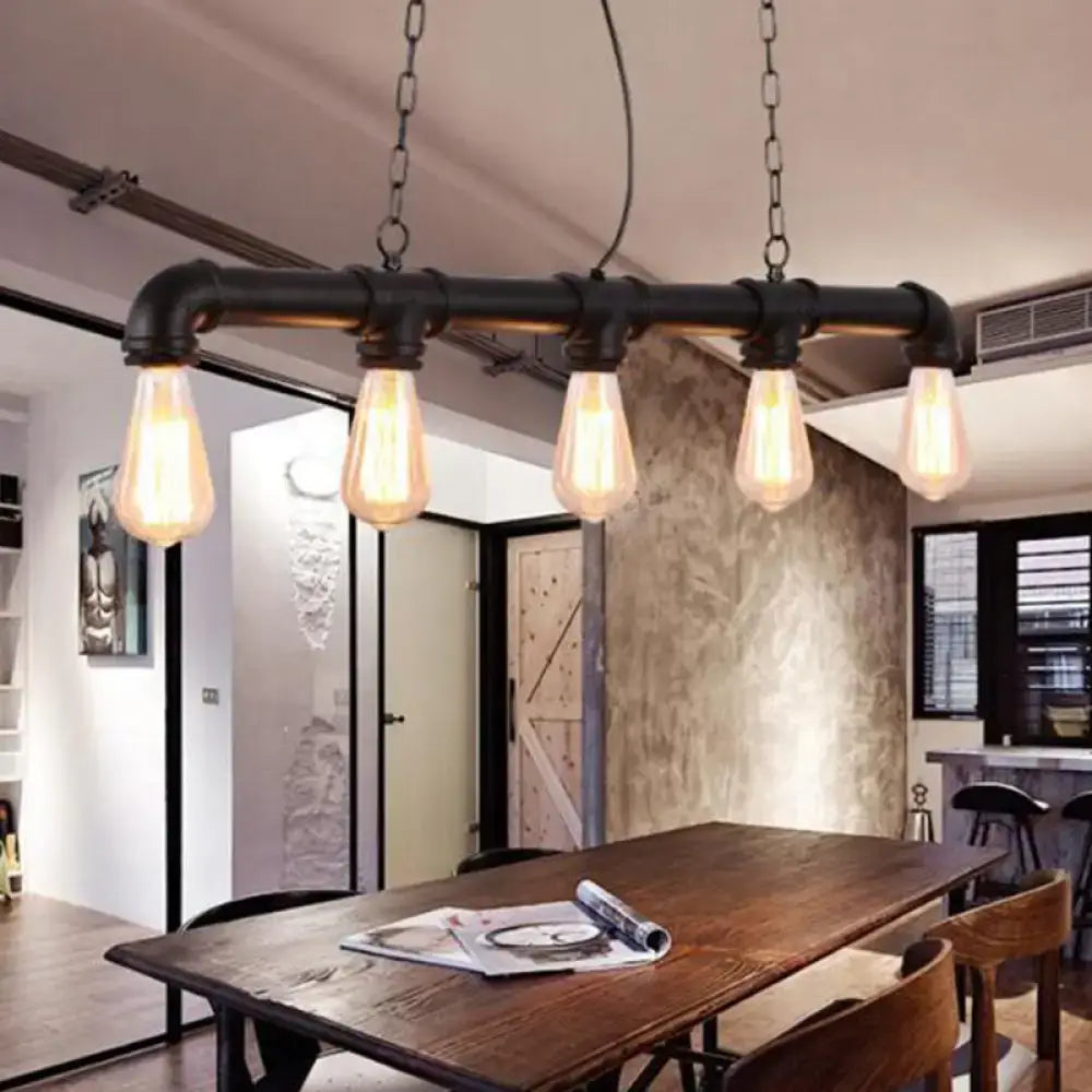 Industrial elongated pipe island light dining room 5 head fixture