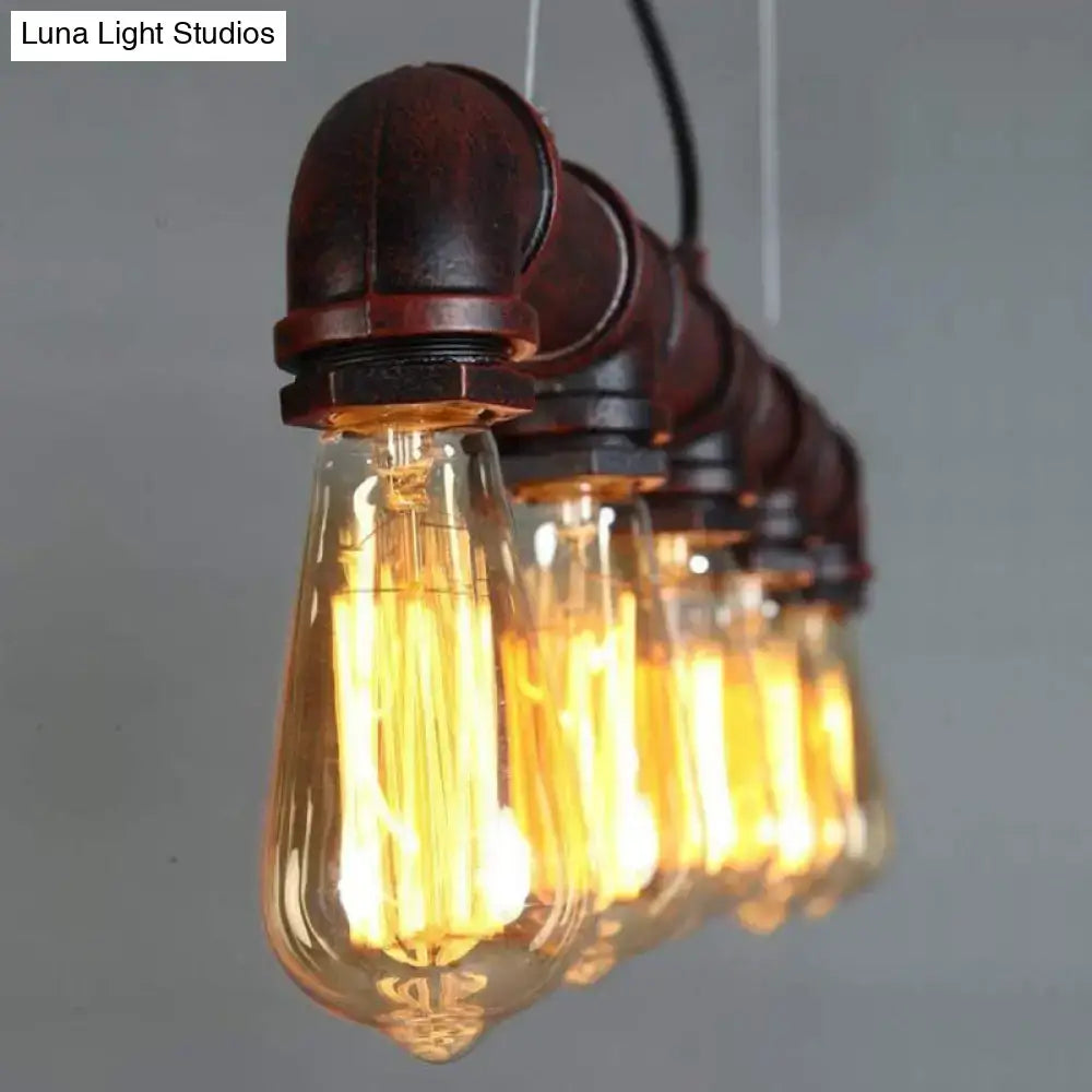 Industrial elongated pipe island light dining room 5 head fixture