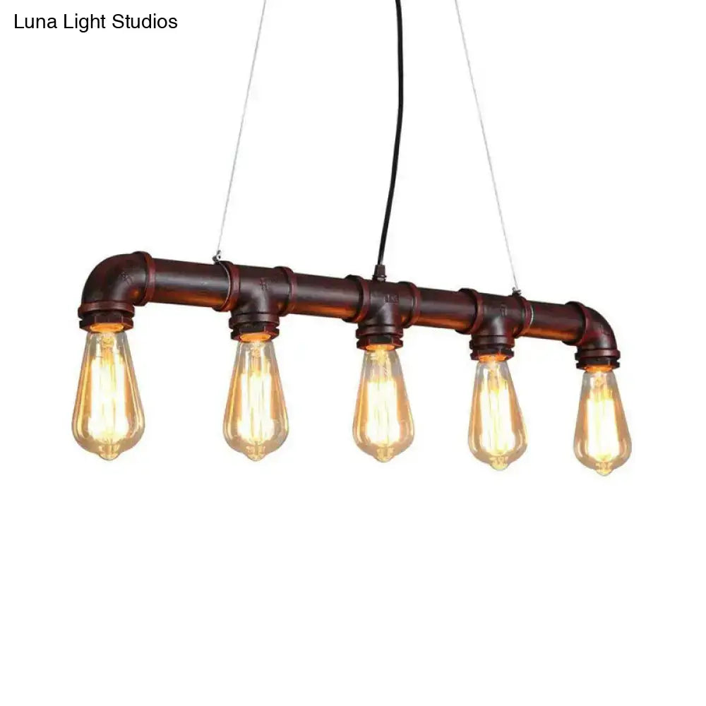 Industrial elongated pipe island light dining room 5 head fixture
