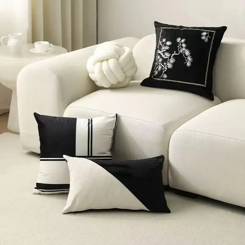 embroidered black & white cushion cover living room pillow