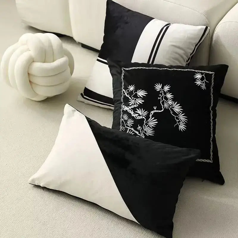 embroidered black & white cushion cover living room pillow