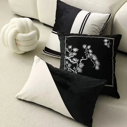 embroidered black & white cushion cover living room pillow