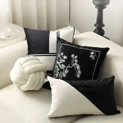 embroidered black & white cushion cover living room pillow