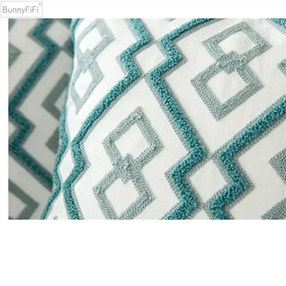 embroidered blue teal & white cushion cover living room