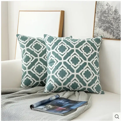embroidered blue teal & white cushion cover living room