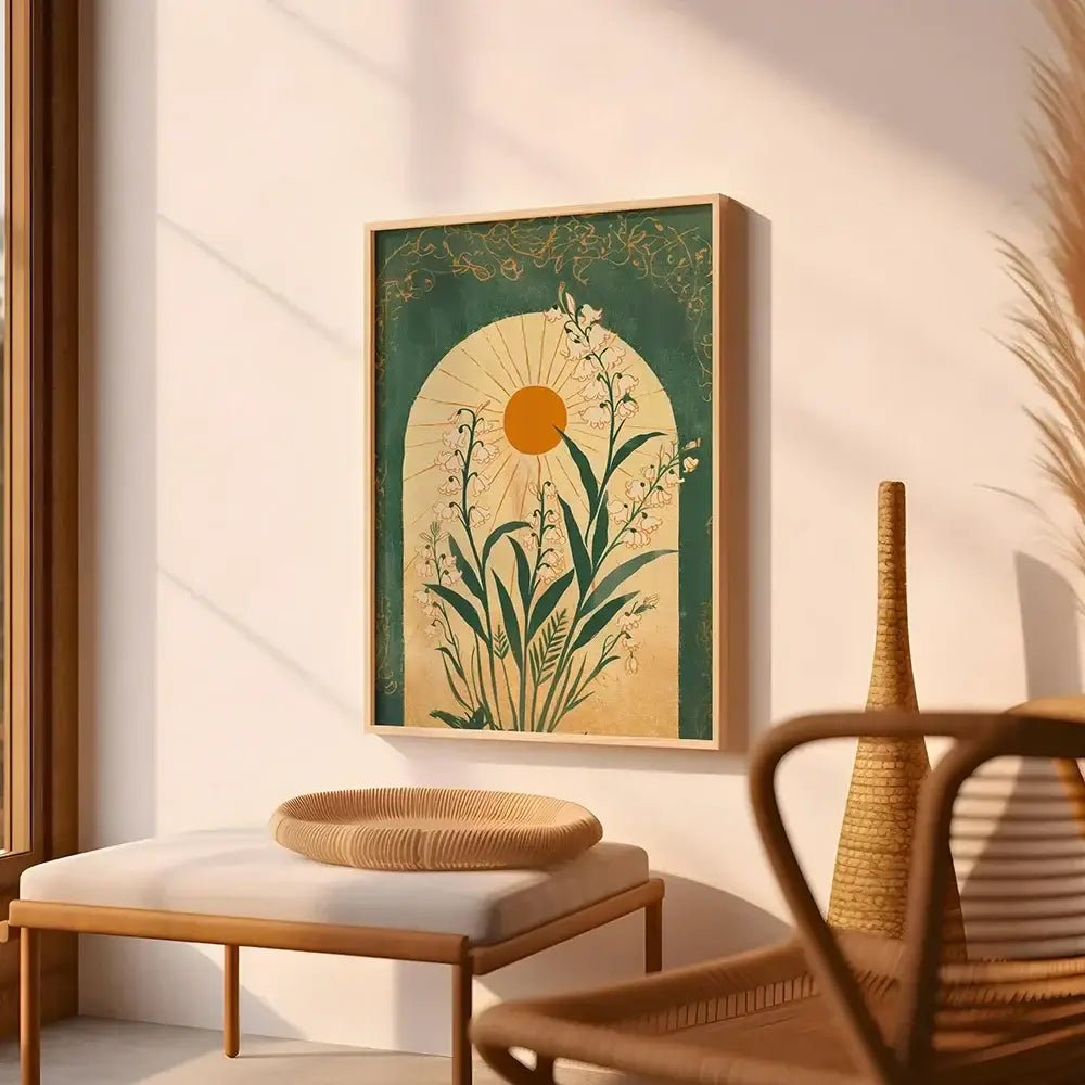 Emerald green lily botanical wall art – living room framed print