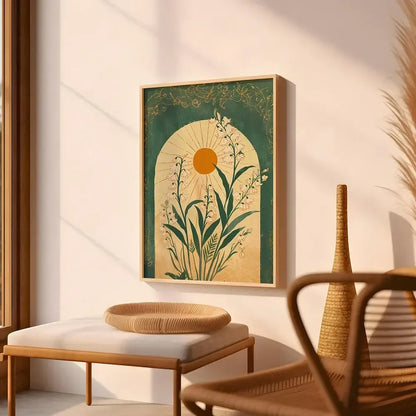Emerald green lily botanical wall art – living room framed print