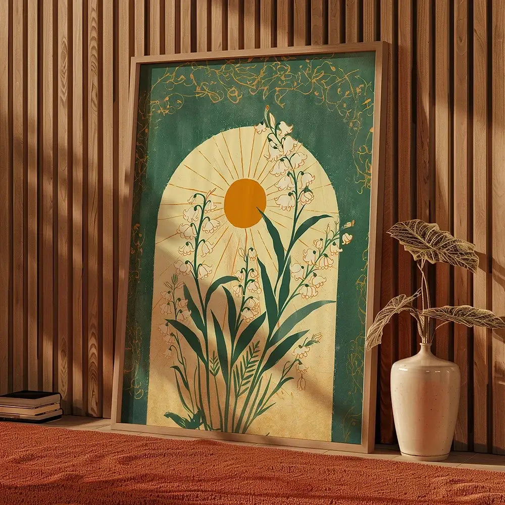 Emerald green lily botanical wall art – living room framed print