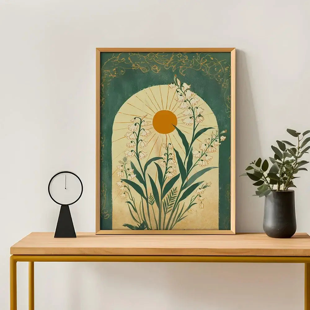 Emerald green lily botanical wall art – living room framed print