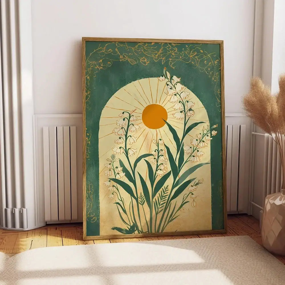 Emerald green lily botanical wall art – living room framed print