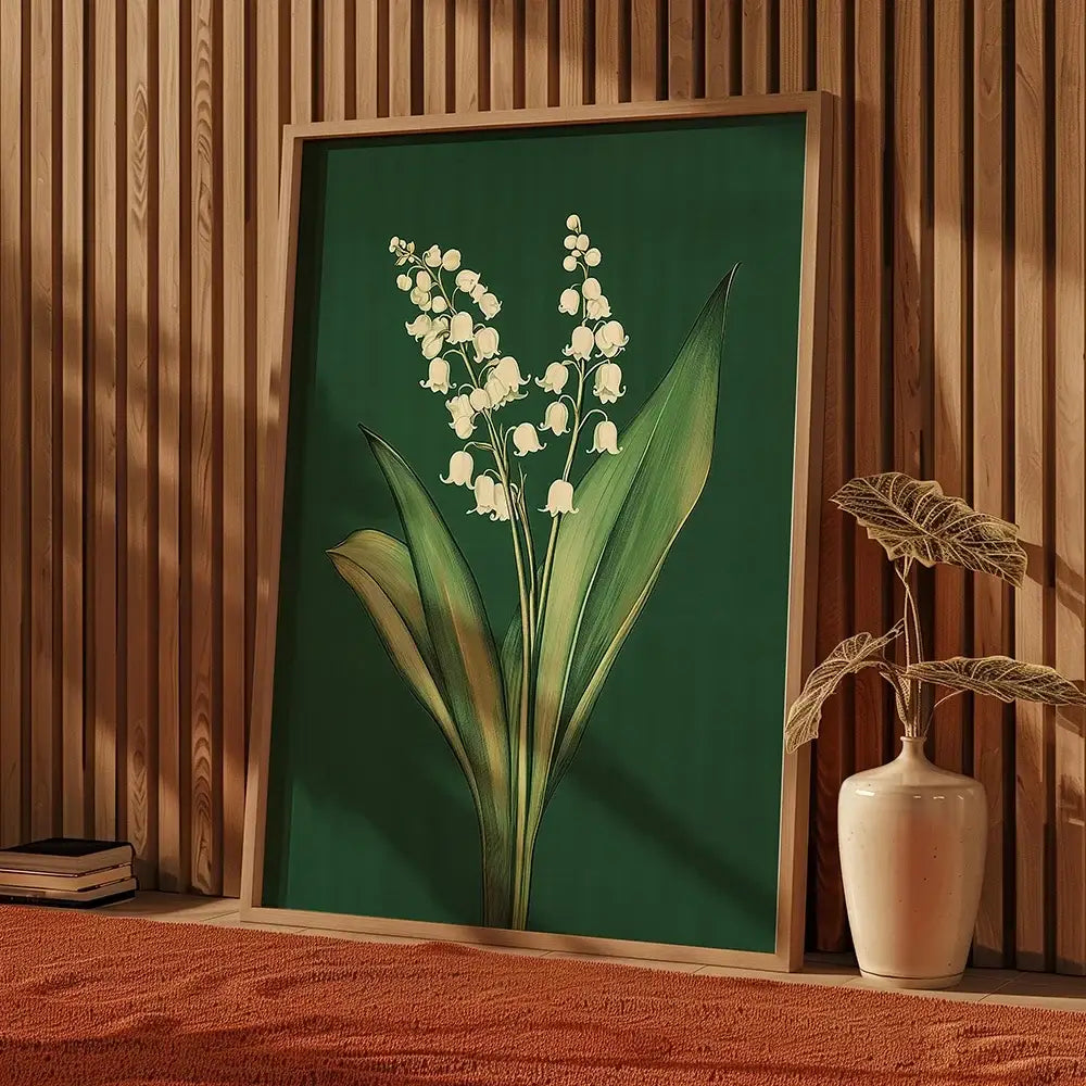 Emerald green lily botanical wall art – living room framed print