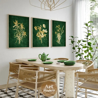 Emerald green lily botanical wall art – living room framed print