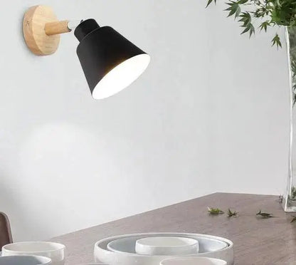 Modern black and wood eryka wall sconce bedroom conical lamp