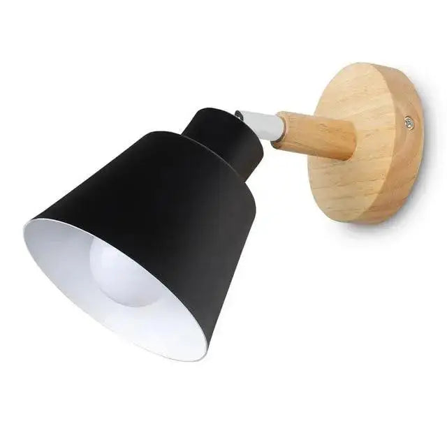 Modern black and wood eryka wall sconce bedroom conical lamp