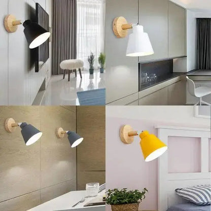 Modern black and wood eryka wall sconce bedroom conical lamp