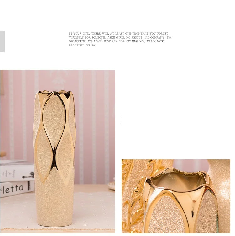 DecorBites™ Europe Gold-Plated Ceramic Vase for Home Decor