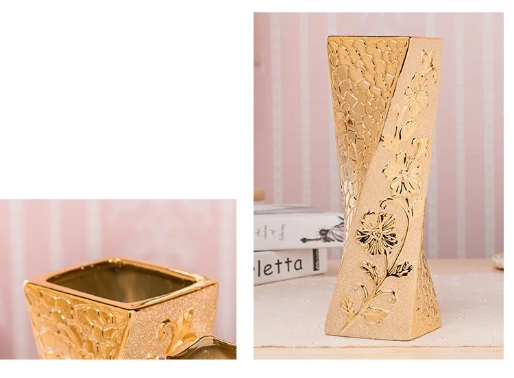 DecorBites™ Europe Gold-Plated Ceramic Vase for Home Decor