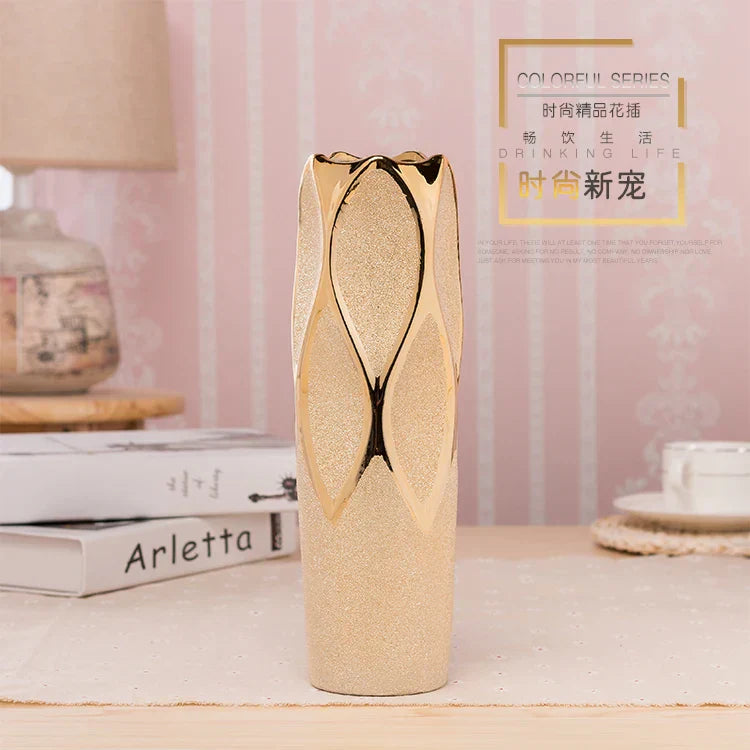 DecorBites™ Europe Gold-Plated Ceramic Vase for Home Decor