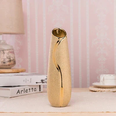 DecorBites™ Europe Gold-Plated Ceramic Vase for Home Decor
