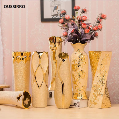 DecorBites™ Europe Gold-Plated Ceramic Vase for Home Decor