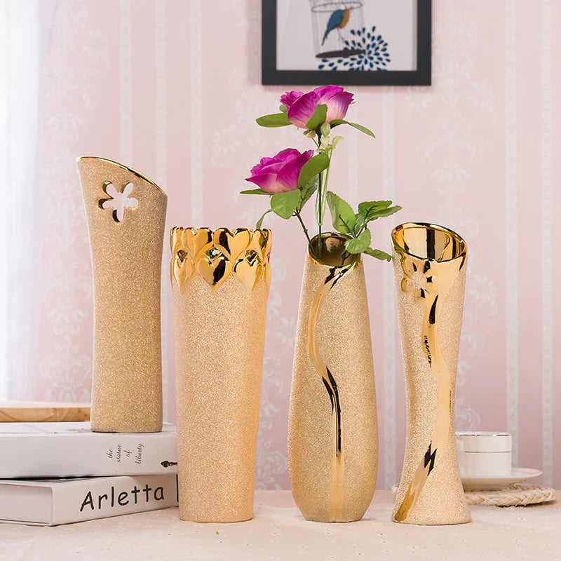 DecorBites™ Europe Gold-Plated Ceramic Vase for Home Decor