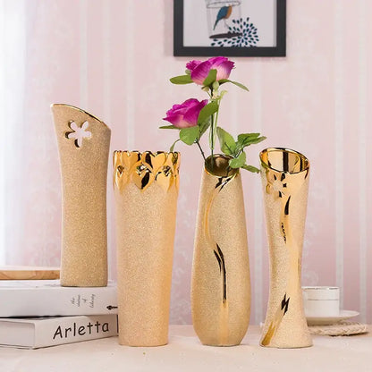 Floral gold & cream ceramic vase set living room home decor