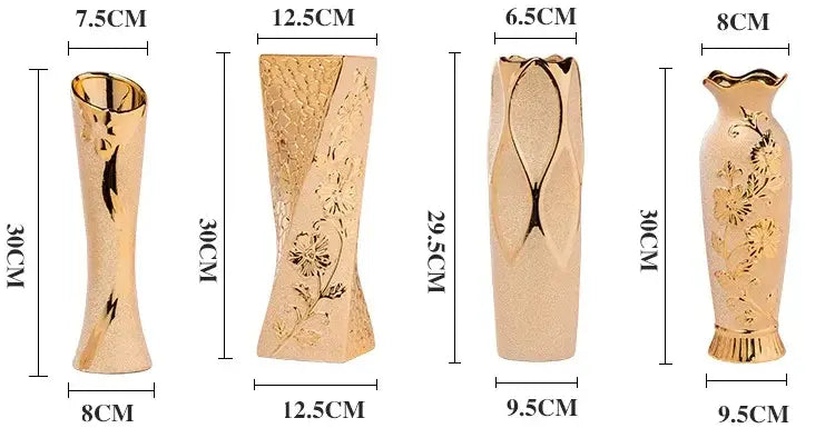 Floral gold & cream ceramic vase set living room home decor