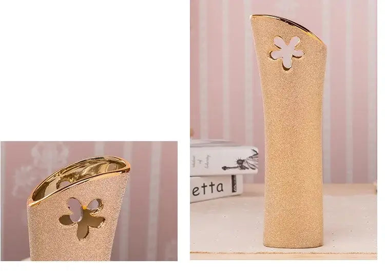 Floral gold & cream ceramic vase set living room home decor