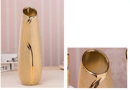 Floral gold & cream ceramic vase set living room home decor