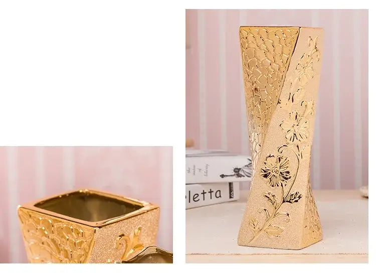 Floral gold & cream ceramic vase set living room home decor