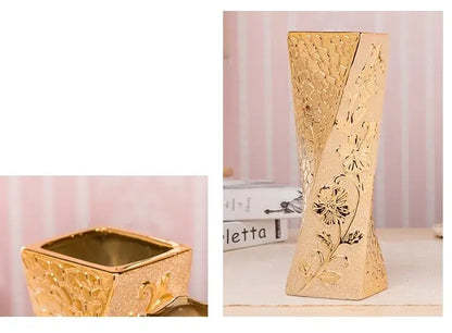 Floral gold & cream ceramic vase set living room home decor