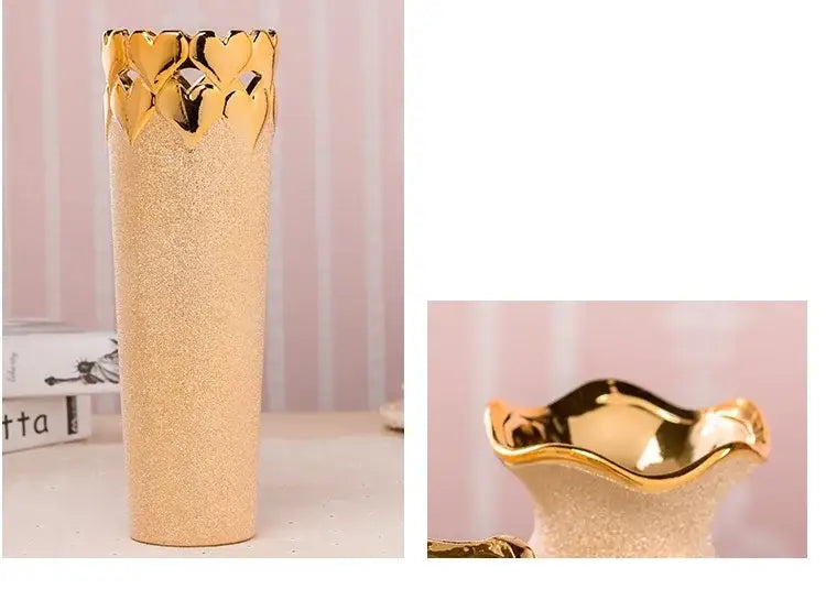 Floral gold & cream ceramic vase set living room home decor