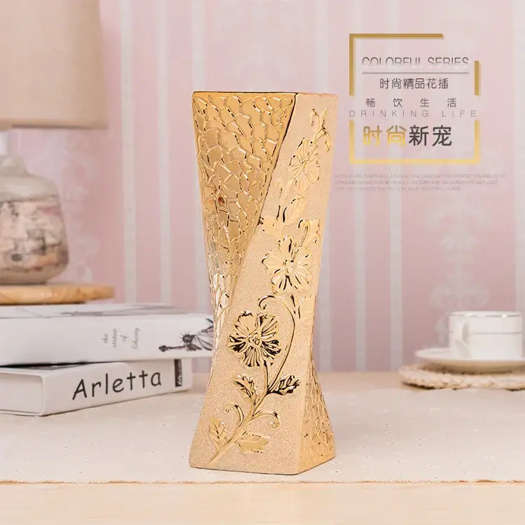 Floral gold & cream ceramic vase set living room home decor