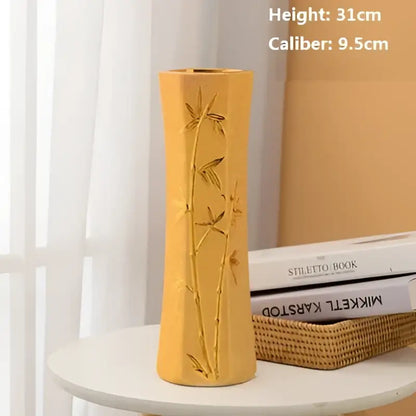 Floral gold & cream ceramic vase set living room home decor