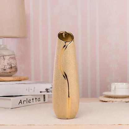 Floral gold & cream ceramic vase set living room home decor