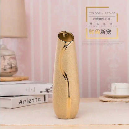 Floral gold & cream ceramic vase set living room home decor