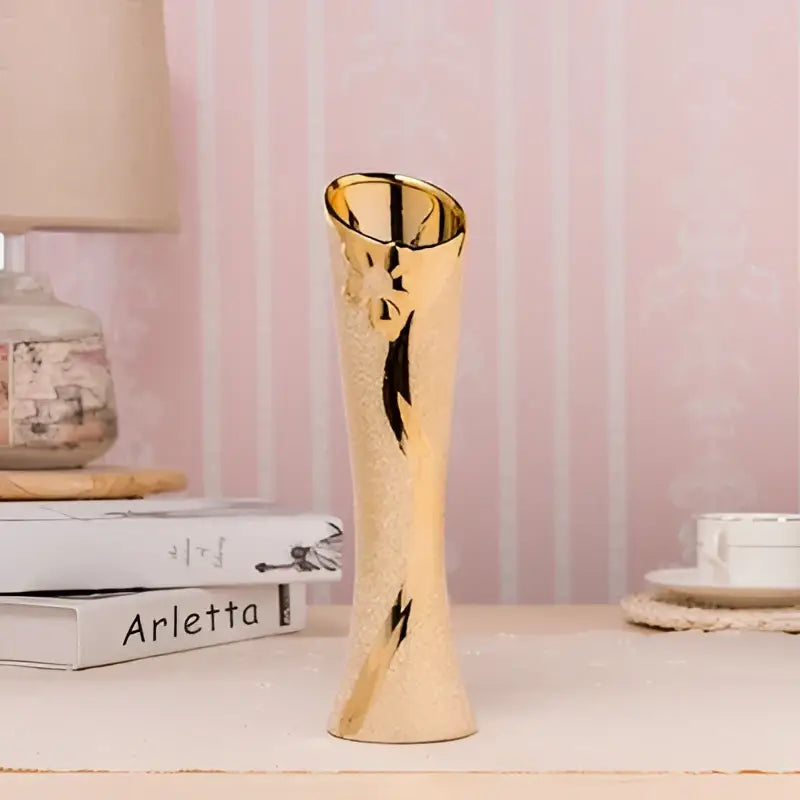 Floral gold & cream ceramic vase set living room home decor
