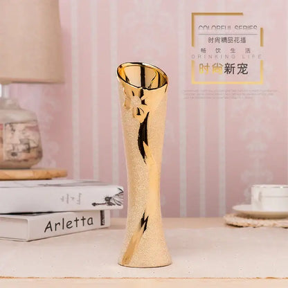 Floral gold & cream ceramic vase set living room home decor
