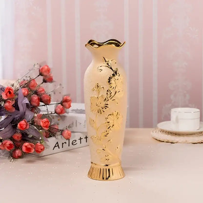 Floral gold & cream ceramic vase set living room home decor