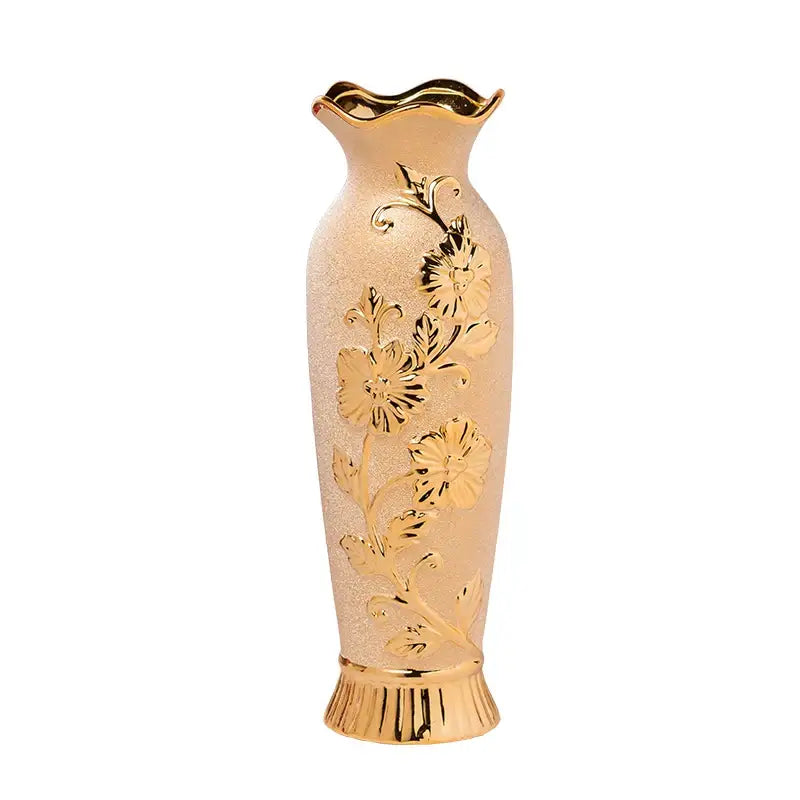 Floral gold & cream ceramic vase set living room home decor