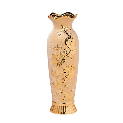 Floral gold & cream ceramic vase set living room home decor