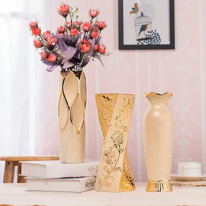Floral gold & cream ceramic vase set living room home decor