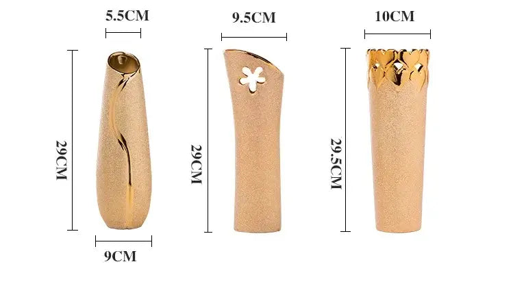 Floral gold & cream ceramic vase set living room home decor